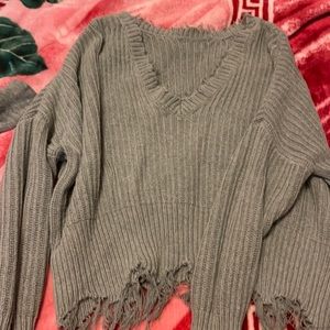 Distressed gray sweater